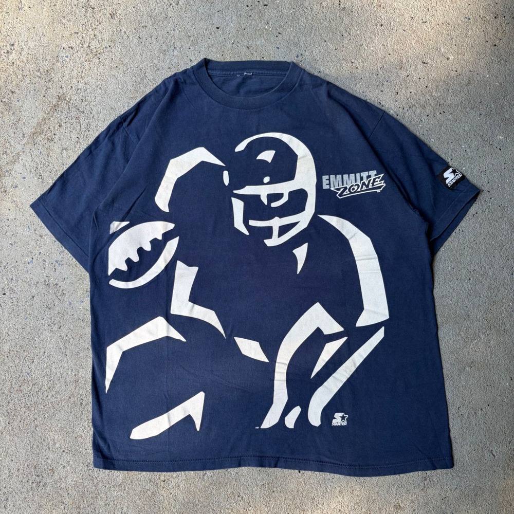 Vintage Starter Emmitt Smith Emmitt Zone Navy Blue Graphic T-Shirt Mens XL